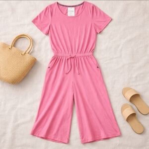 NWT Lug Trotter Jumpsuit Pink Tourmaline L Comfy Travel Wide Leg Athleisure